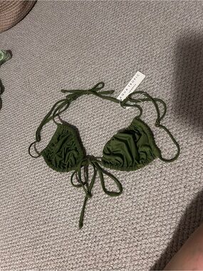 Olive Green Ruched Triangle Bikini Top